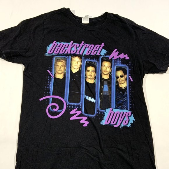 VTG Backstreet Boys Nick Carter Black Women’s Print 90s Boy Bands Tee T-shirt S - Picture 2 of 5
